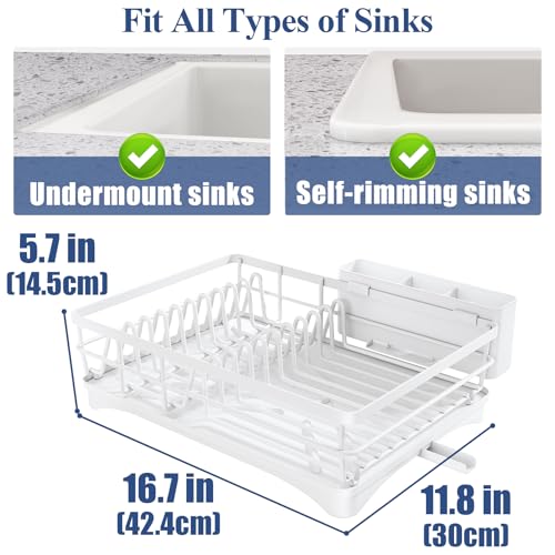 SNTD Dish Drying Rack for Kitchen Counter - Large Dish Rack with Drainboard, Rustproof Dish Drainer with Utensil Holder for Sink, White by SNTD - Image 4