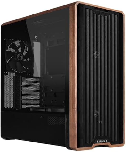 Lian Li LANCOOL 217 ATX Mid-Tower PC Case, 5 PWM Fans, Black Walnut Wood