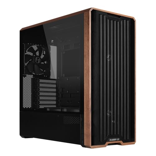 Lian Li LANCOOL 217 Genuine Walnut Wood Computer Case, Mid-Tower ATX PC Case with 5 Pre-Installed PWM Fans 2x170mm, 2x120mm & 1x140mm, Flexible PSU & Cable Installation - Black (LAN217X) by Lian Li - Used condition - US$109.19
