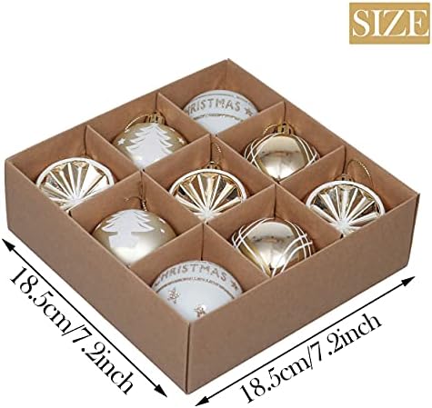 Valery Madelyn 9pcs 6cm Shatterproof Christmas Baubles,Elegant White and Gold Christmas Ball Ornaments for Christmas Tree Decorations