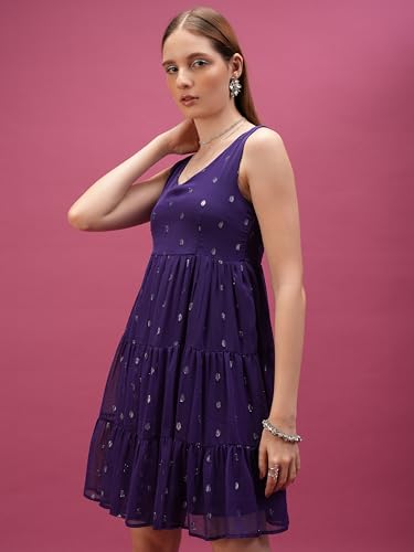 Image of Tokyo Talkies Women's Dresses for Women | Self Design | Tiered | Sleeveless | V-Neck | Shirt Dress