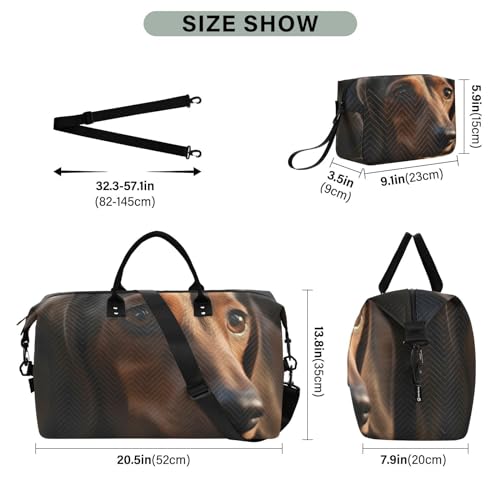 Large Travel Duffel Bag, Dachshund Puppy Sports Tote Gym Bag, Shoulder Weekender Overnight Bag for Women Men, Carry On Luggage with Toiletry Bags3