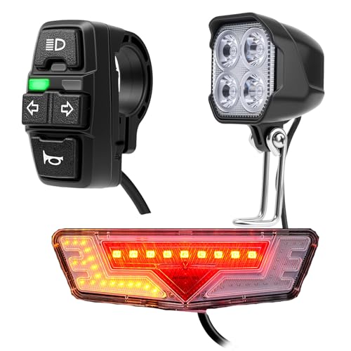 Ebike Light Kit 24V 36V 48V Electric Bicycle Headlight & Taillight with Turn Signals Super Bright Front Lamp 400 Lumens Rear Light with Brake Light