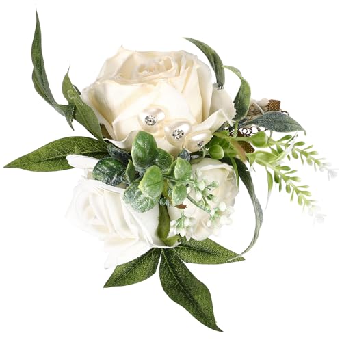 HOODANCOS Pulsera de Flores de Boda en Tela de Seda y Plástico, Accesorio Delicado y Elegante para Muñeca de Novia en Fiesta de Boda
