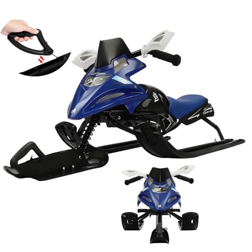 Luge Traîneaux pour Enfants, Luge Directionnelle Snowscoot avec Freins, Luge Bob Snowracer avec Corde de Remorquage Auto-rétractable, Coussin réglable (Bleu)