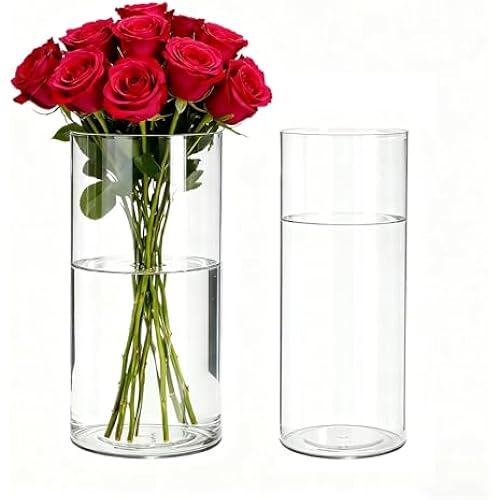 2 Pack Acrylic Cylinder Vases, Non-breakable Vase for Centerpieces, 7.9 inch Tall Clear Flower Vase Bulk Floating Candle Holder for Wedding Table Home Decor and Party
