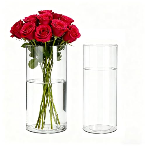 Guluto 2 Pack Acrylic Cylinder Vases, Non-breakable Vase for Centerpieces,