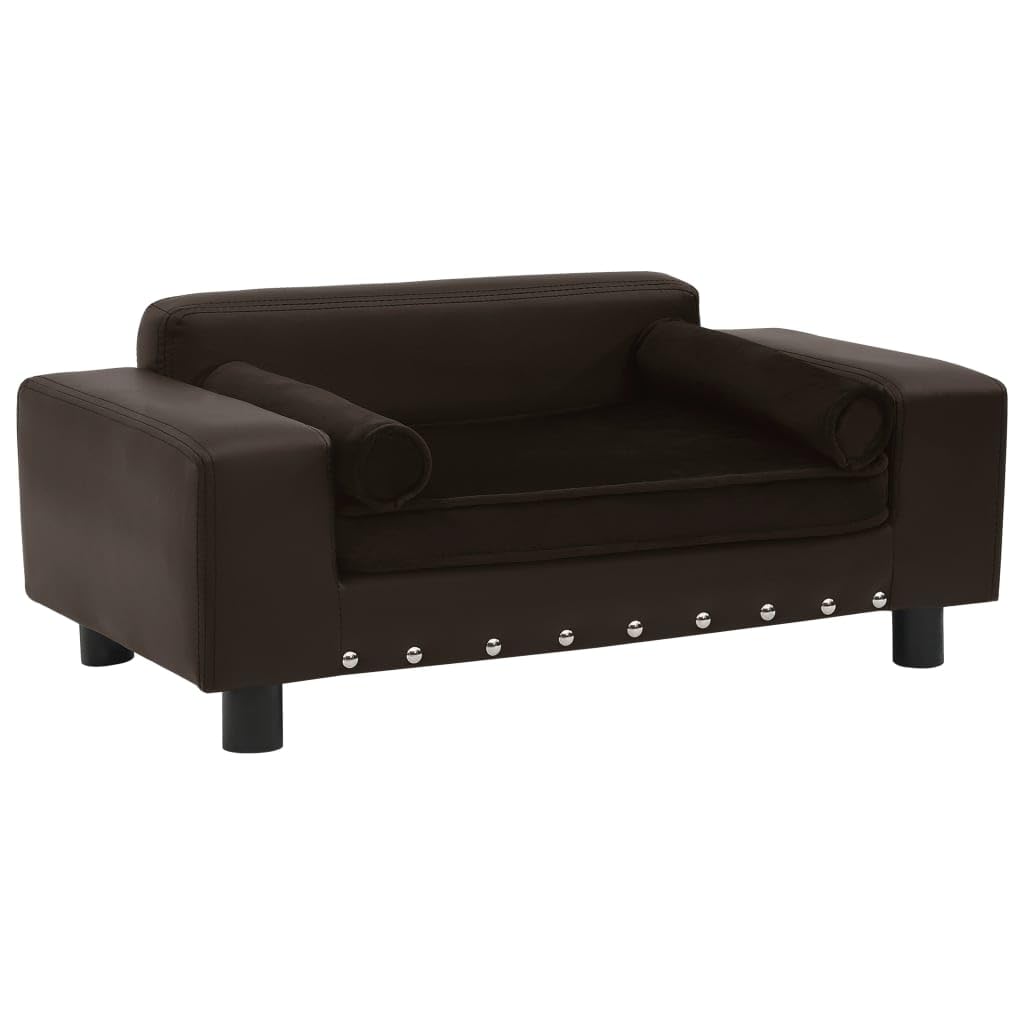 Mangloder Hundesofa braun 81x43x31 cm, Plüsch und Kunstleder, hundebett Kissen Korb körbchen Sofa für Katzen und kleine Hunde, waschbar, flauschig, rutschfest, Schaumstoff Liegeplatz