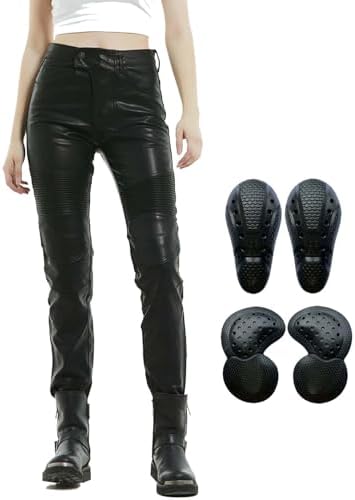 GDNKP Motorcycle Pants Women Waterproof Skinny Leg Leather Dirt Bike Racing Pants Summer Riding Armored with Padding Gear,L