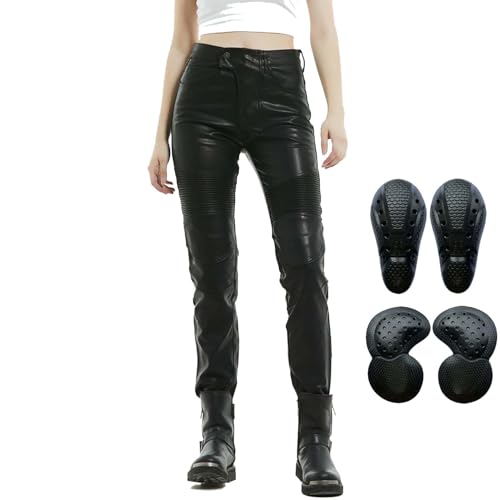 GDNKP Motorcycle Pants Women Waterproof Skinny Leg Leather Dirt Bike Racing Pants Summer Riding Armored with Padding Gear,L