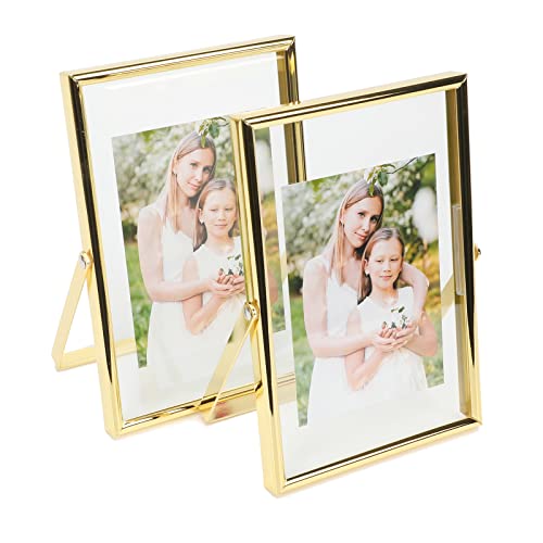 Ahago Floating Picture Frame (2 Set, Gold, 4"X6") , Suitable For Multiple Photo Sizes (3X5, 2X3) , Vertical Adjustable Tabletop/Shelf Photo Frame, Classy Gift Choice For Mother's Day, Home Or Wedding Decoration #TOP7