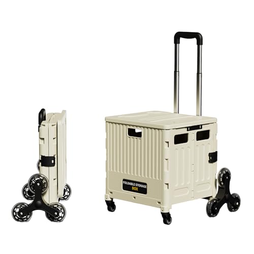 Gorocking ショッピングカート 折りたたみ ストッパー付き 静音キャスター 3色 買い物カート (クリーム, M (8輪))