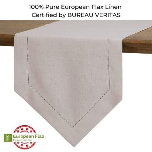 D'moksha Modern Table Runner 14 X 72 Inch Natural, Pure Linen Hemstitch Diamond Table Runners 72 Inches, Coffee Table Runner For Summer, Wedding, Party, Machine Washable #TOP1
