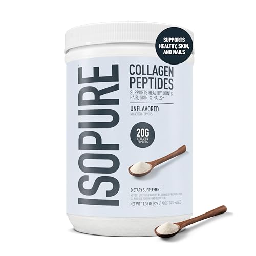 Image of Isopure 20g Grass-Fed Collagen Peptides with Biotin + Vitamin C - Supports Skin, Hair, Nails & Joint Health - Unflavored, Keto Friendly Collagen Powder, 14 Servings