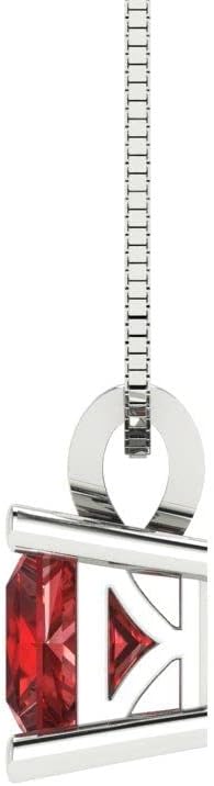 Clara Pucci 14K White Gold Plated Solitaire 18" Box-Chain Necklace - Sterling Silver 0.5ct Princess Cut Garnet Pendant - Image 3