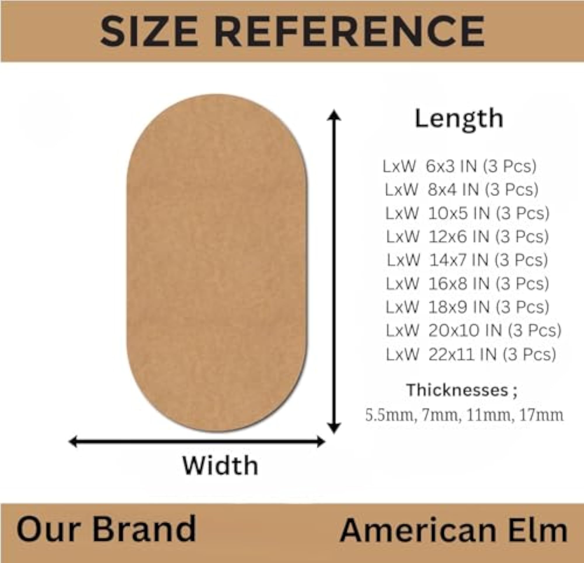 MDF Oval Capsule Base Cutout 3 Pcs Wooden Base for DIY Crafts