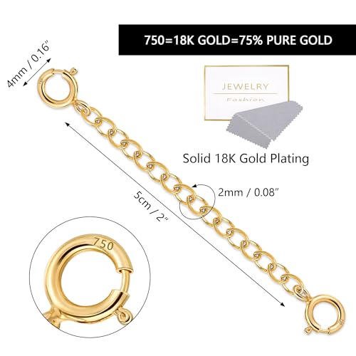 18K Solid Gold Extender for Necklace Bracelet Real Durable Adjustable Chain Gold Extension for Women 2 Inches4