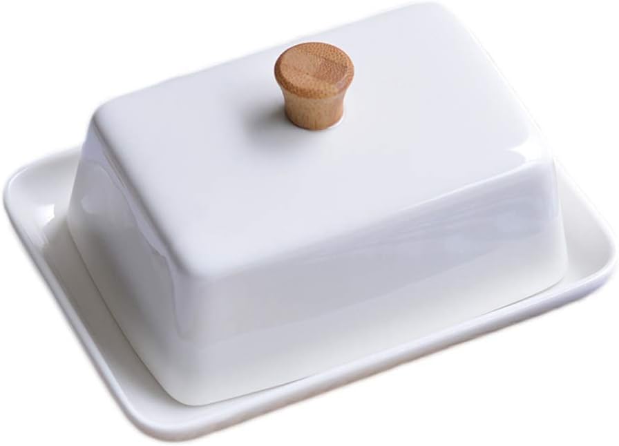 Butter Container Pure White Ceramic Sushi Small Dish Fruit Plate with Lid Fine Dishes Delicate Dish Paste Dish Butter Dish for All Types of Butter