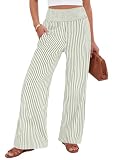 Xiaoliny Pantalones Mujer Verano de Rayas Pantalone Palazzo Cintura Elástica Alta Fruncida con Bolsillos Casual Transpirable Trousers Pierna Ancha Ligeros Fluido Pantalón Largo Holgado Moda Pants