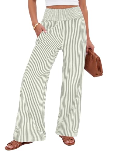 Pantalon femme été décontractés bicolore à rayures verticales chic