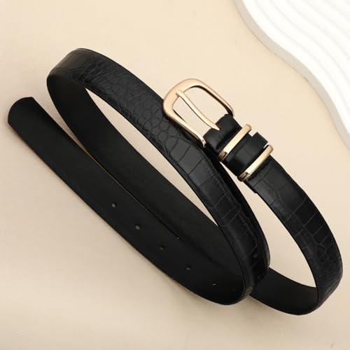 SANSTHS Women Leather Belts for Jeans Pants Fashion Gold/Silver Buckle Ladies Dress Waist Belt Crocodile Grain2