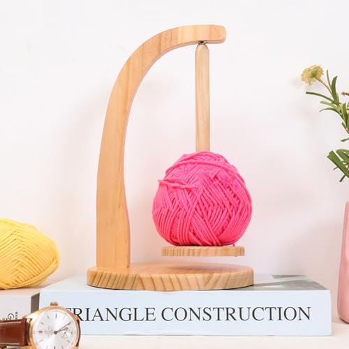 Image of Yarn Holder for Knitting and Crocheting, Magnetic Yarn Ball Holder, Yarn Spindle Dispenser, Crochet Gift for Knitting Lovers,Wooden Yarn Spinner for Crochet(Color:Natural Wood)