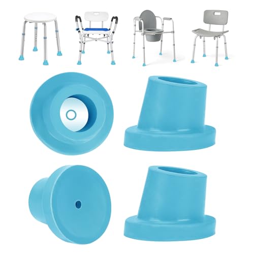 supregear Shower Chair Leg Caps, Heavy Duty 1 inch/25 mm Slope Replacements, Rubber Tips for Bath Transfer Stools and Step Ladder, Non-Skid Extreme Grip Suction Cup Feet Pads, 4PK, Light Blue