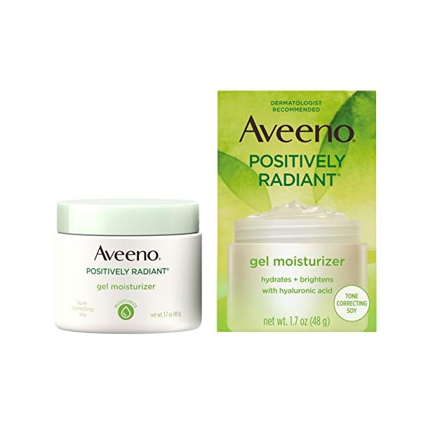 Aveeno-Positively-Radiant-Daily-Gel-Facial-Moisturizer-with-Hyaluronic-Acid-Tone-Correcting-Soy-Hydrating-Brightening-Gel-Cream-Face-Moisturizer-Oil-Free-Hypoallergenic-white-17-Fl-Oz Aveeno Positively Radiant Daily Gel Facial Moisturizer with Hyaluronic Acid & Tone-Correcting Soy, Hydrating & Brightening Gel Face Cream Evens Skin Tone & Texture, Hypoallergenic, 1.7 oz