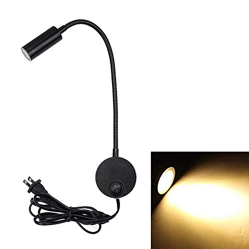 Onerbuy Plug Wired Flexible Gooseneck Wall Sconce Led Reading Lamp Art Works Show Accent Light Wall Mount Spot Led Lamp Fixture With On/Off Switch (Black-Warm White) #TOP5