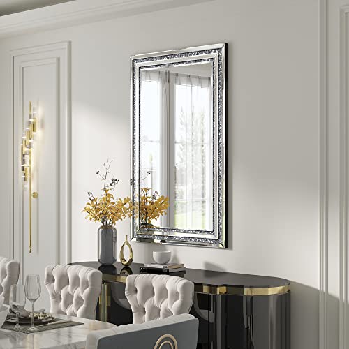 Kohros Decorative Crush Diamond Mirror, Large Rectangle Wall Mirror For Living Room, Hallway, Bedroom 35.4" X 23.6" #TOP6