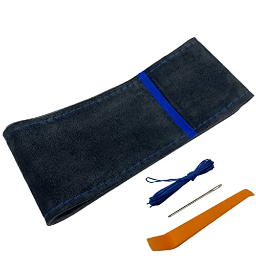 ハンドルカバー 編み込み スエード 人工革 Mサイズ (黒生地 青糸ブルーマーク)