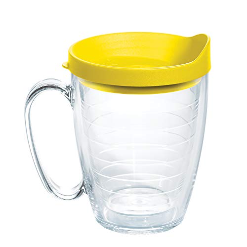 Tervis Clear & Colorful Lidded Made in USA Double Walled Insulated Tumbler Travel Cup Keeps Drinks Cold & Hot, 16oz Mug, Yellow Lid