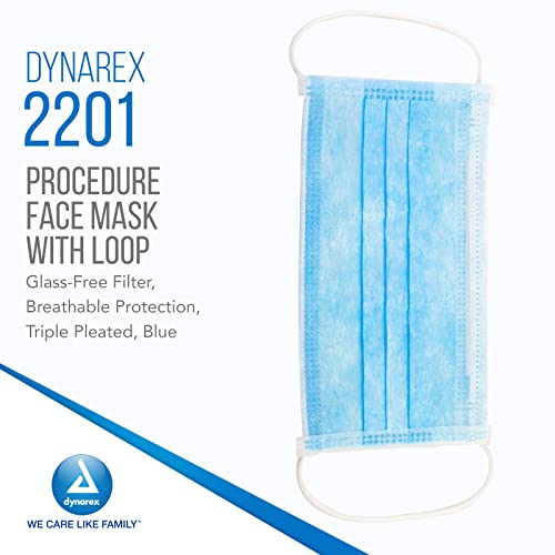 Dynarex 2201 Procedure Masks - Triple-Pleated Face Masks With Ear Loops & Nose Strip - Disposable Medical Mask thumb #1