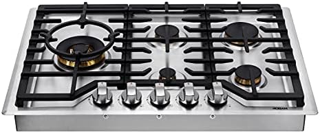 ROBAM G513 30” Gas Cooktop Stove with 5 Italian-Made DEFENDI Burners (Pure Copper) | 20,000 BTU w/Flame Failure System, Matte Cast Iron Grates (Including Wok Grate) | Natural Gas Or LPG