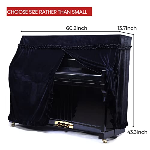 Monkeysell Full Piano Cover Cloth Art More Pleuche Decorated With Macrame For Universal Upright Vertical Piano Upright Piano Universal 118-131 (Black)（Not Include Chair Cover） #TOP1