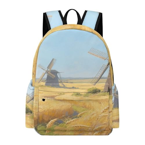Field Windmill Printed Backpack Water-Resistant Pack Stylish Bag Lightweight Travel Backpack
