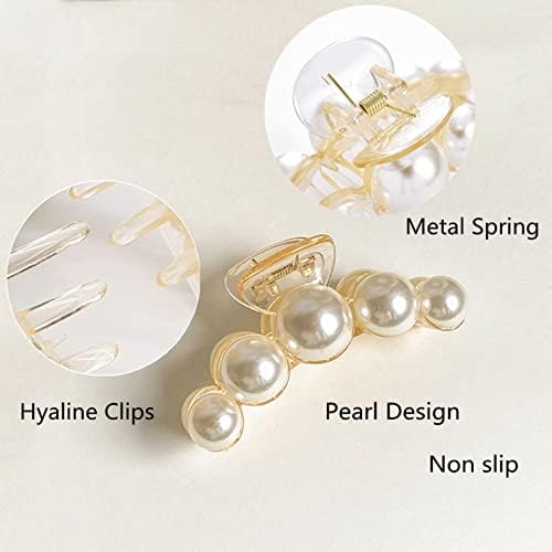 Pearl Hair Claw Clips for Women, Large Pearl Hair Grip, Big Hair Clips for Thick/Fine Hair, Pearl Hair Slide Hairdressing Clips Long Hair Accessories for Women/Girl(3 pcs,3 Size)