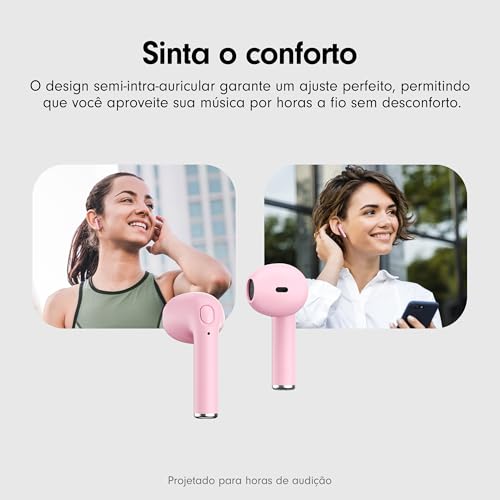 Fones de Ouvido Bluetooth Tranya True Wireless, 4 Microfones para Chamadas Claras, Controle de Botão
