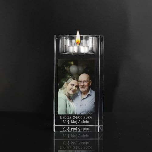 Personalisierbarer 3D-Kristall-Foto-Kerzenhalter - Glas Teelicht Mit Bild, Graviertem Text - Gedenkgeschenke, Dekoration Für Verlust Und Liebe (Drucken)