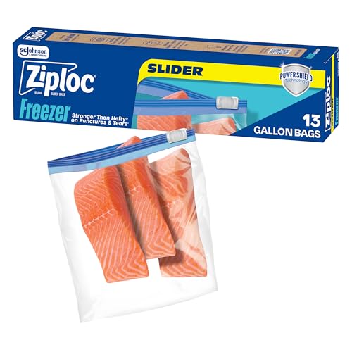 Ziploc Gallon Food Storage Freezer Slider Bags, Durable, 13 count