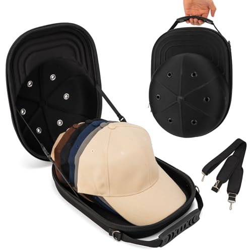 bipkonu Hat Travel Case, Hat Carrier Travel Case with Adjustable Shoulder Strap, Hat Organizer Baseball Caps Holder for 6 Baseball Caps, Perfect for Traveling & Home Storage, Small