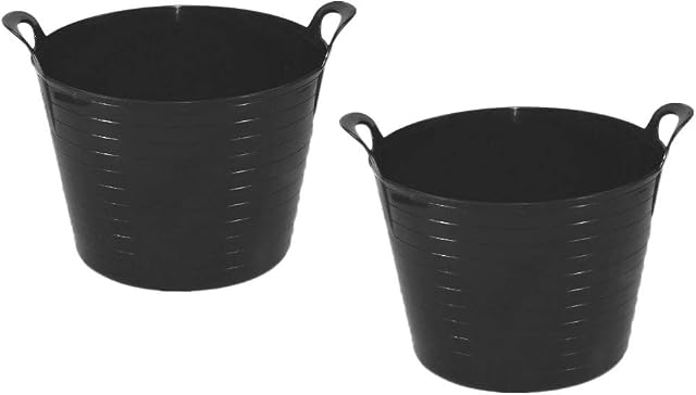Easy Shopping 2 x 26 Litre Flexi Tub Garden Home Flexible Colour Rubber Storage Container Bucket Polyethylene Flex Tub- MADE IN U.K. (Black)