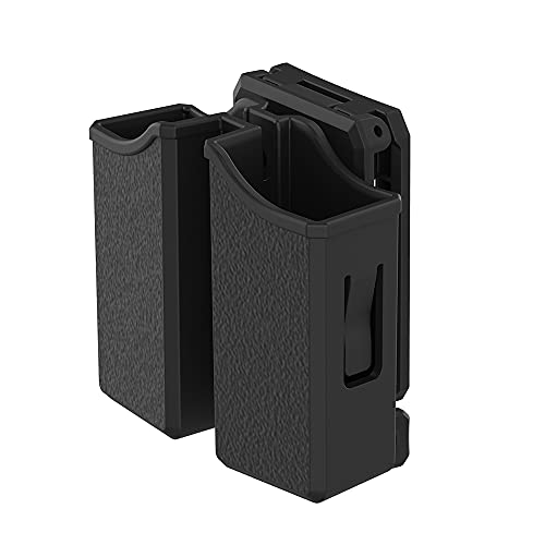 Universal Double Magazine Pouch, 9mm .40 .45 .357 Double Stack Mag. Holder Dual Stack Mag Holster with 1.5''-2.5'' Belt Clip for Glock Sig sauer S&W Beretta Browning Taurus H&K Most Pistol Mags