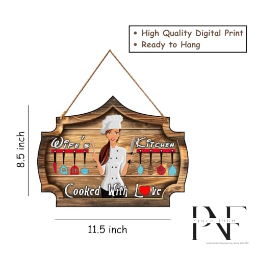 Image of PNF Poster And Frames Wife's Kitchen Quote Wall art & Door Hanging Frame For Kitchen, Dining, restaurants Decor | Walland home Decor for Living Room | Room Decor Wall Decor Items For Bedroom | (Wooden, 11x9 Inch,Brown)-6-9