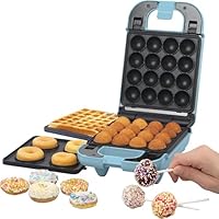 Giles & Posner 3-in-1 Mini Treat Maker – Donuts, Cake Pops, Waffeleisen Maschine, Antihaftbeschichtete herausnehmbare Kochplatten, Einfache Reinigung, Kompakt, Kinderbacken, Sorbet, Pastellblau, 650 W