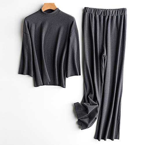 ZHXY Damen Pyjama Set,Schlafanzug Damen Lang Winter Pyjama Set,Nachtwäsche Zweiteilige Langarm Hausanzug,Einfarbig Pyjama Set,Schwarz Cover