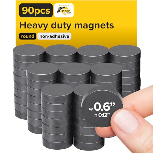 Image of Ultra-Strong Ceramic Round Magnets (0.6x0.12 /15x3mm, 90 pcs) - Heavy Duty Magnets, Non-Corrosive, High Thermal Resistance, Versatile for Home, Office, Workshop, Whiteboard, Fridge and Hobby Use