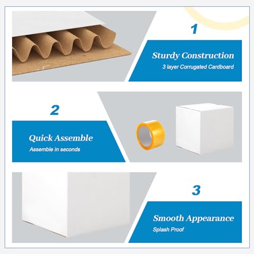 Image of Qilery 200 Pcs Small Shipping Boxes 6x6x6'' Corrugated Cardboard Box | Heavy Duty Small Shipping Boxes for Packaging Moving Small Business Storage, Mailing, White