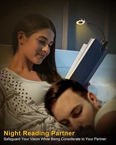 Image of Book Light for Reading in Bed,Rechargeable LED with Stepless Brightness & 3 Color Temperature, Easy Clip On Lamp at Night Bed Bookworms,Students，Black