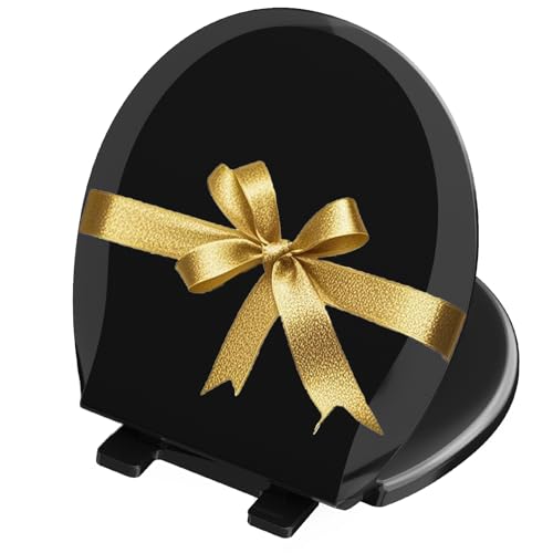 Image of Aunsffer Quick Release Toilet Seat, 16.5inch Round Toilet Seat Soft Close No Slam, Easy Installation and Removal, Black, Plastic